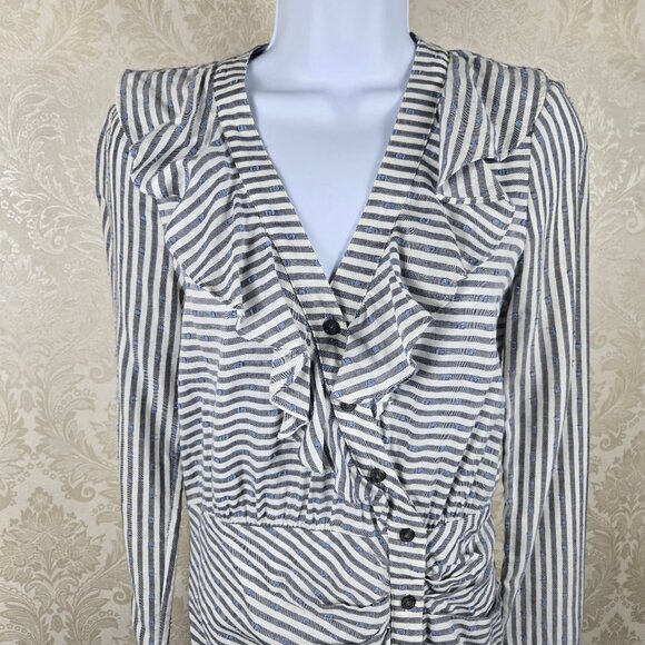 Veronica Beard Size 0 Kai Swiss Dot Striped Dress Long Sleeve Ruched Ruffle - Picture 2 of 16